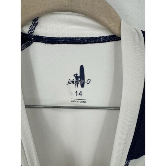 Johnnie O Zuma Swim Top Boys 14 White Blue Surf Ocean Pool Beach Vacation - Picture 3 of 9